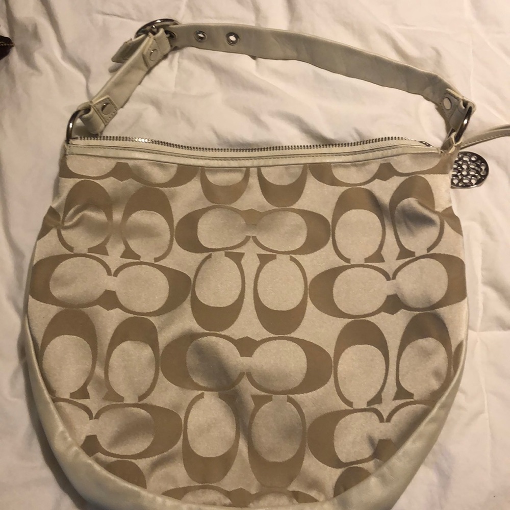 Coach cream color leather & canvas tote